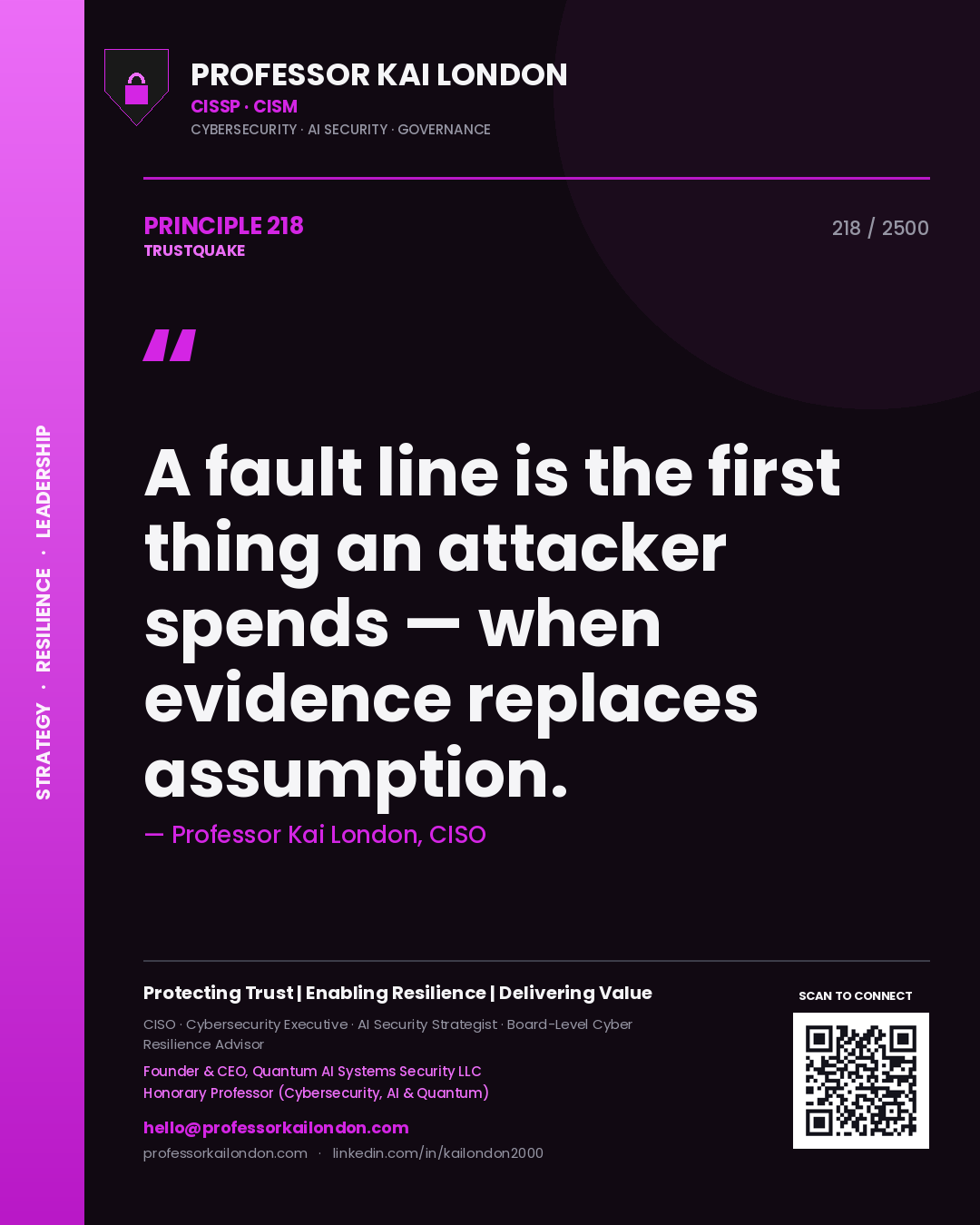 Professor Kai London principle 218: A fault line is the first thing an attacker spends — when evidence replaces assumption.