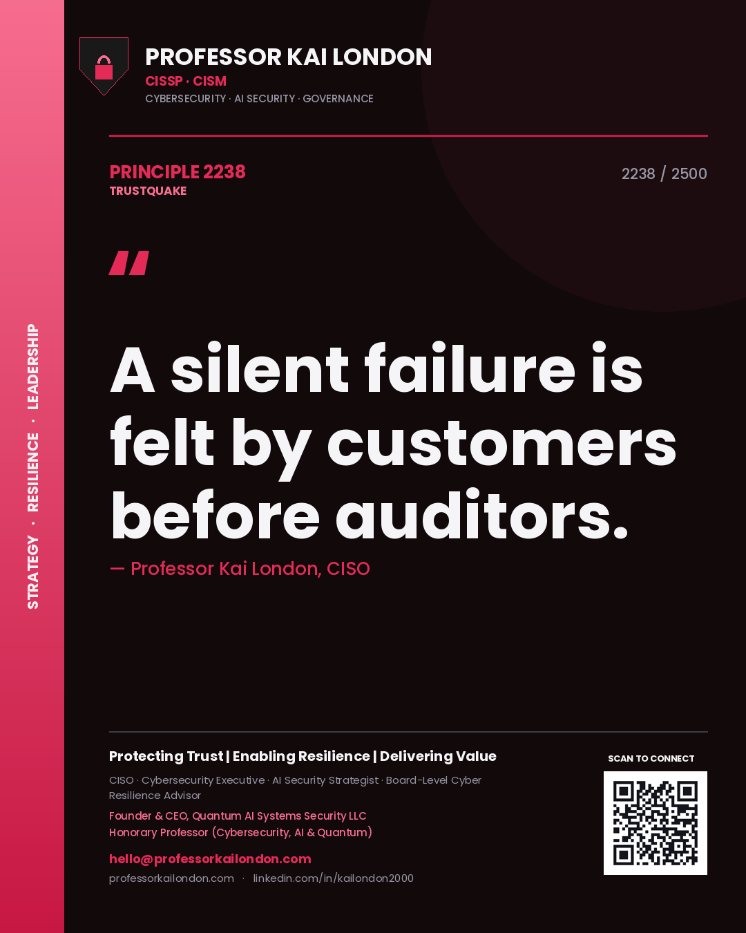 Professor Kai London principle 2238: A silent failure is felt by customers before auditors.