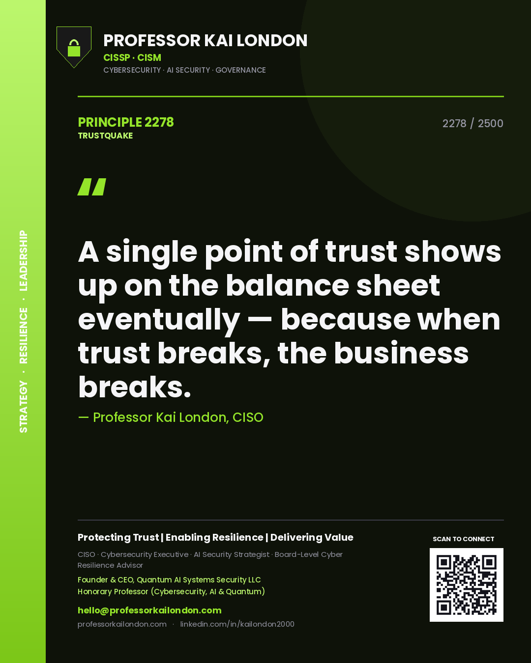 Professor Kai London principle 2278: A single point of trust shows up on the balance sheet eventually — because when trust breaks, the business breaks.