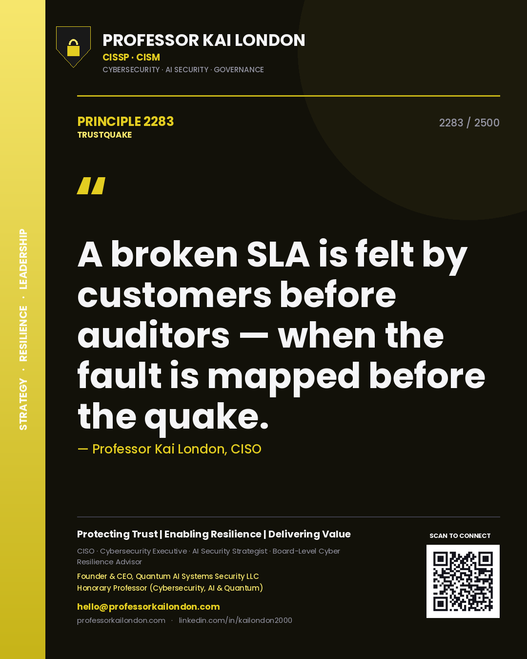 Professor Kai London principle 2283: A broken SLA is felt by customers before auditors — when the fault is mapped before the quake.
