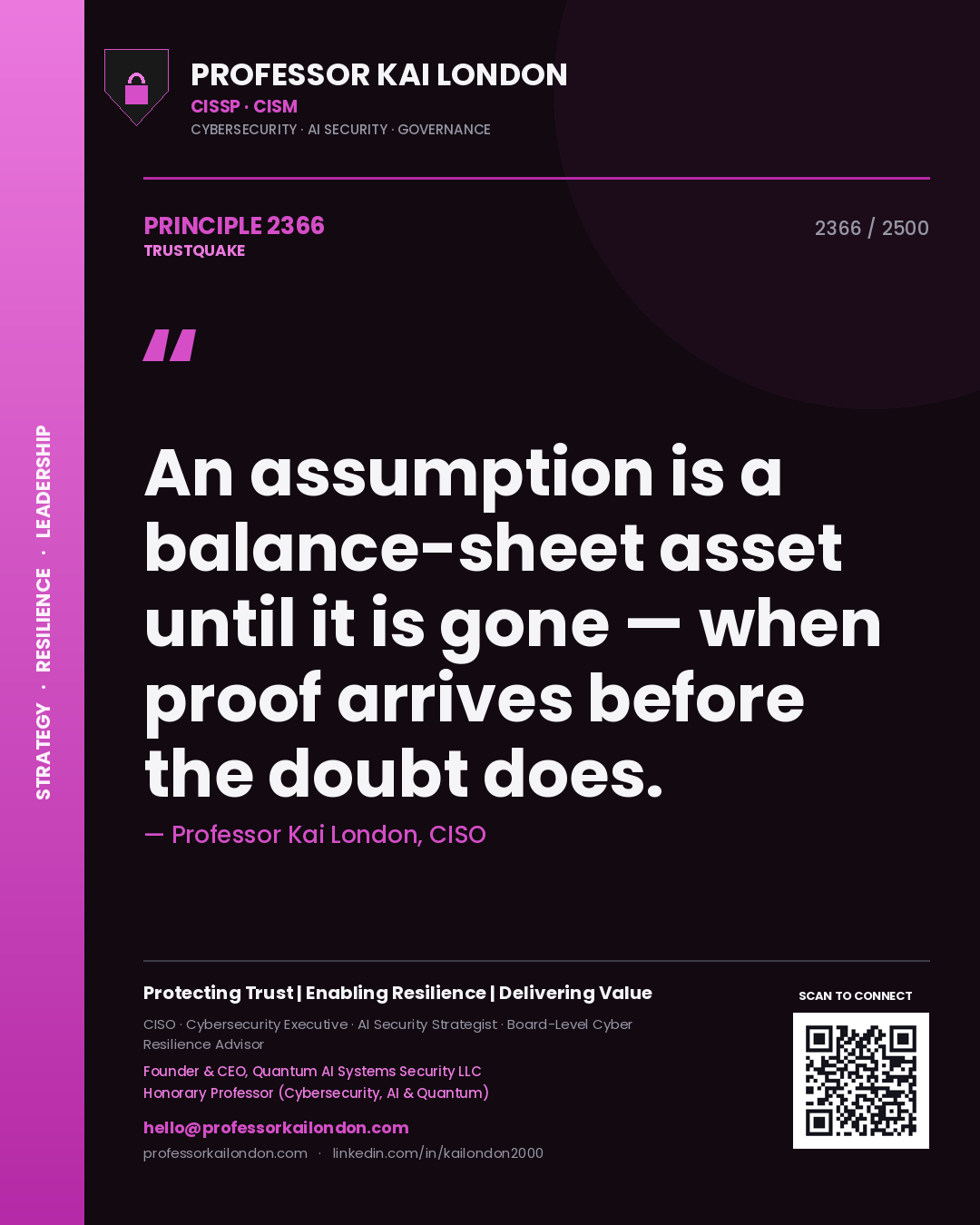 Professor Kai London principle 2366: An assumption is a balance-sheet asset until it is gone — when proof arrives before the doubt does.