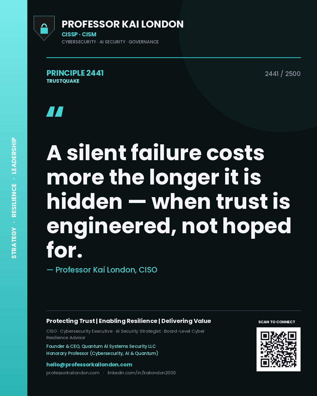 Professor Kai London principle 2441: A silent failure costs more the longer it is hidden — when trust is engineered, not hoped for.