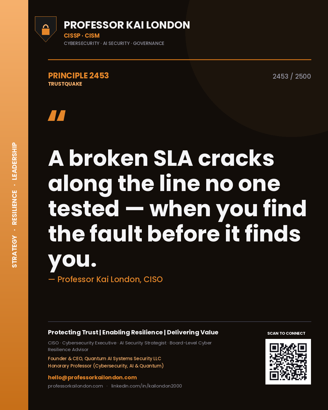 Professor Kai London principle 2453: A broken SLA cracks along the line no one tested — when you find the fault before it finds you.