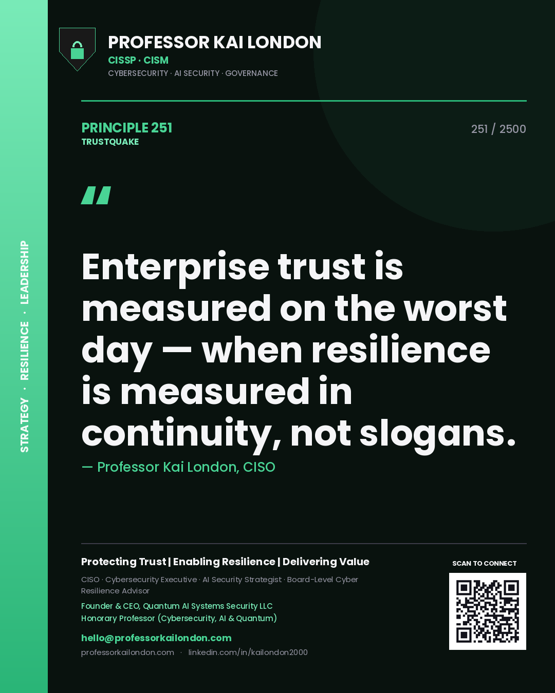 Professor Kai London principle 251: Enterprise trust is measured on the worst day — when resilience is measured in continuity, not slogans.
