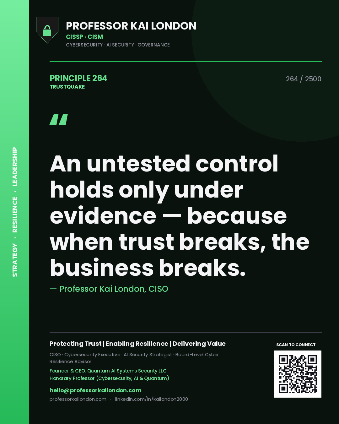 Professor Kai London principle 264: An untested control holds only under evidence — because when trust breaks, the business breaks.