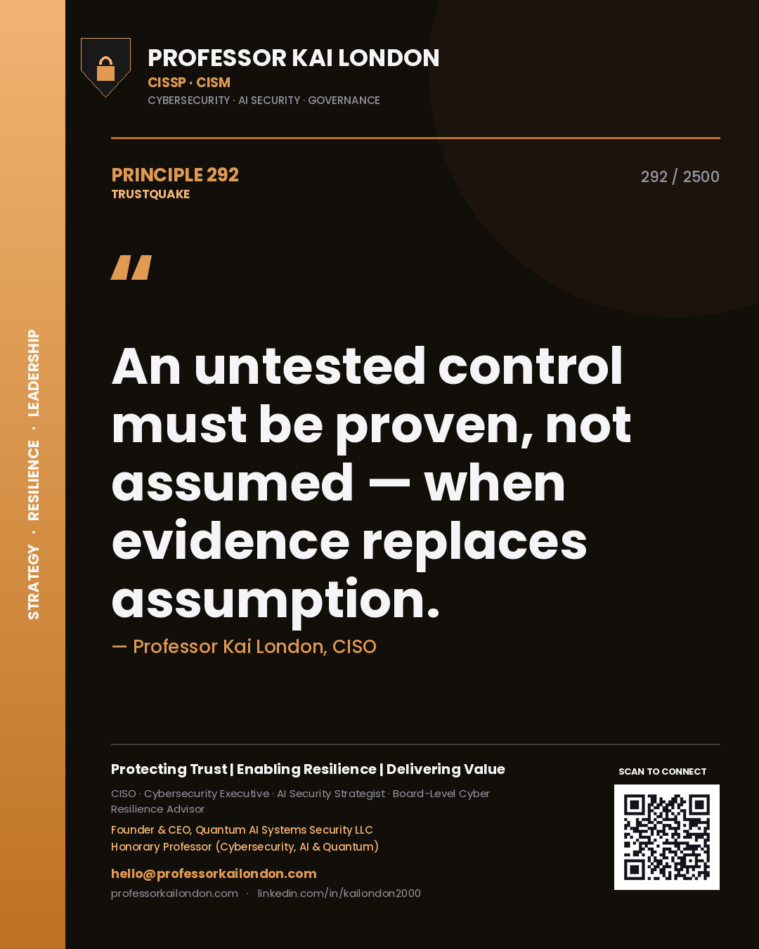 Professor Kai London principle 292: An untested control must be proven, not assumed — when evidence replaces assumption.