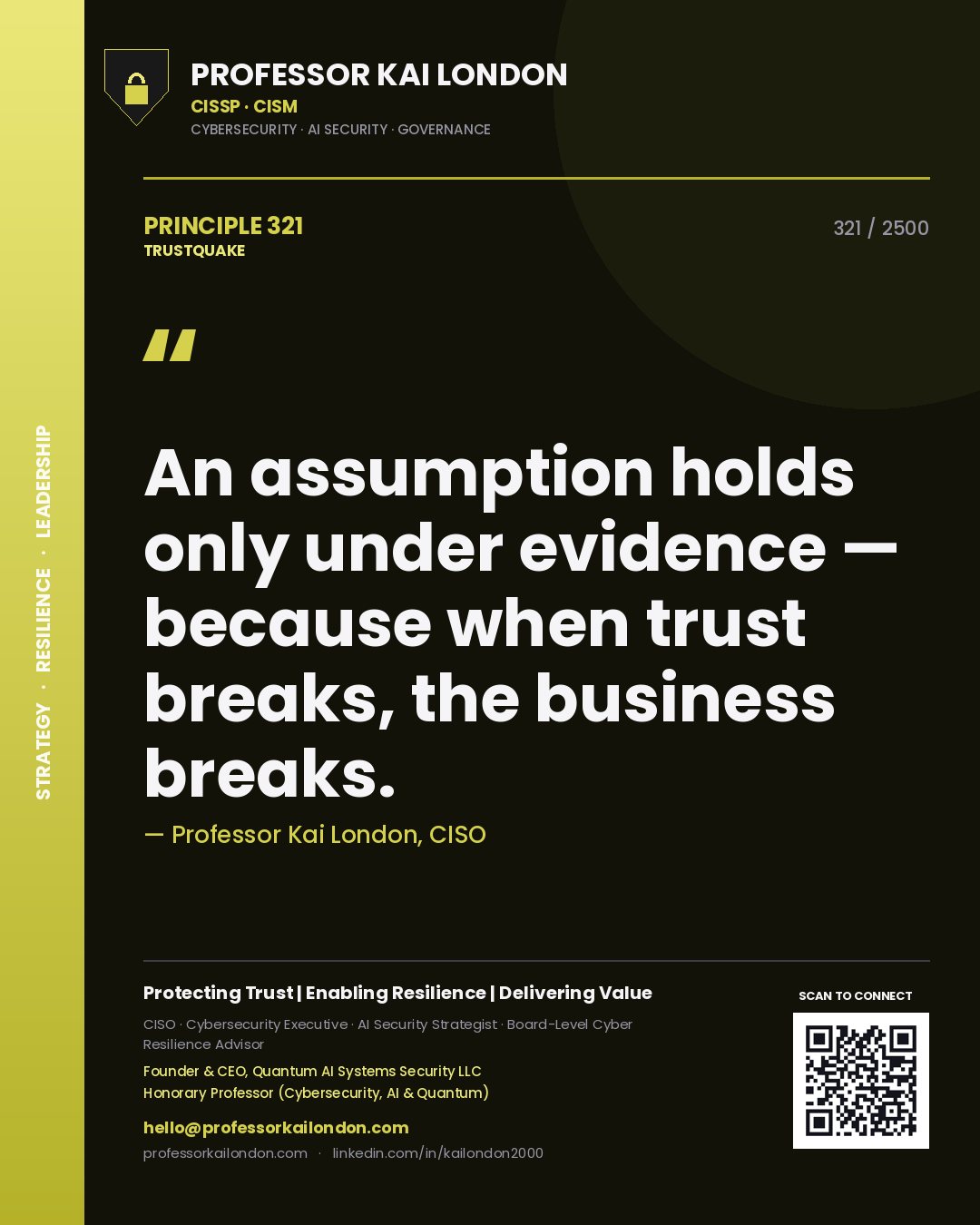 Professor Kai London principle 321: An assumption holds only under evidence — because when trust breaks, the business breaks.