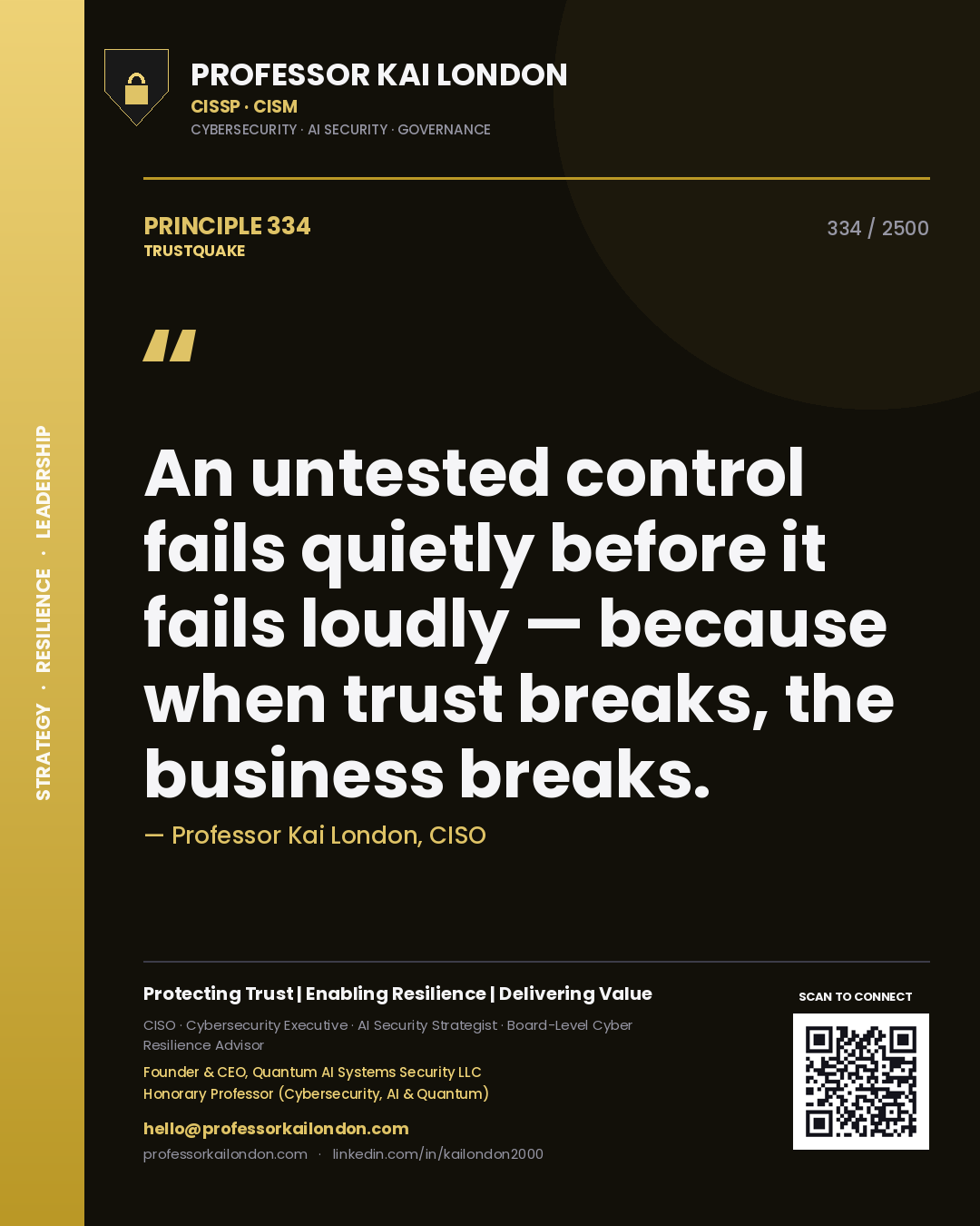 Professor Kai London principle 334: An untested control fails quietly before it fails loudly — because when trust breaks, the business breaks.