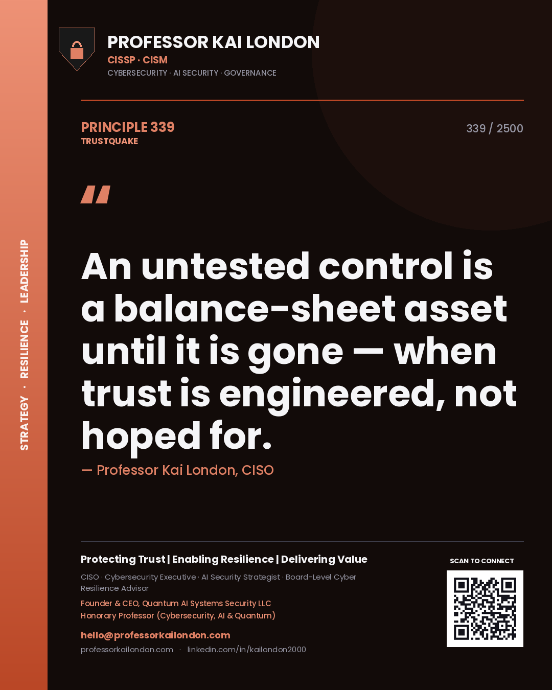Professor Kai London principle 339: An untested control is a balance-sheet asset until it is gone — when trust is engineered, not hoped for.