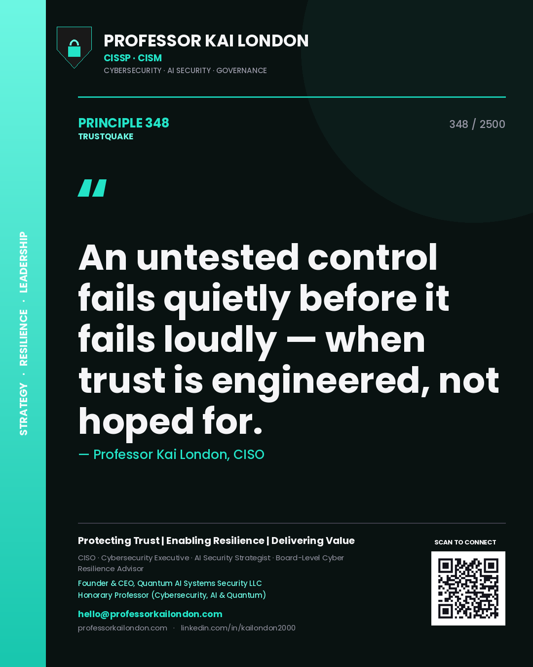 Professor Kai London principle 348: An untested control fails quietly before it fails loudly — when trust is engineered, not hoped for.