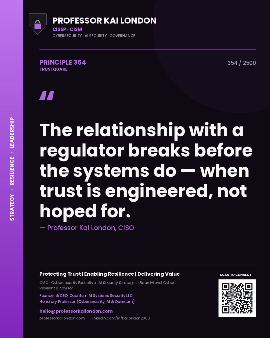 Professor Kai London principle 354: The relationship with a regulator breaks before the systems do — when trust is engineered, not hoped for.