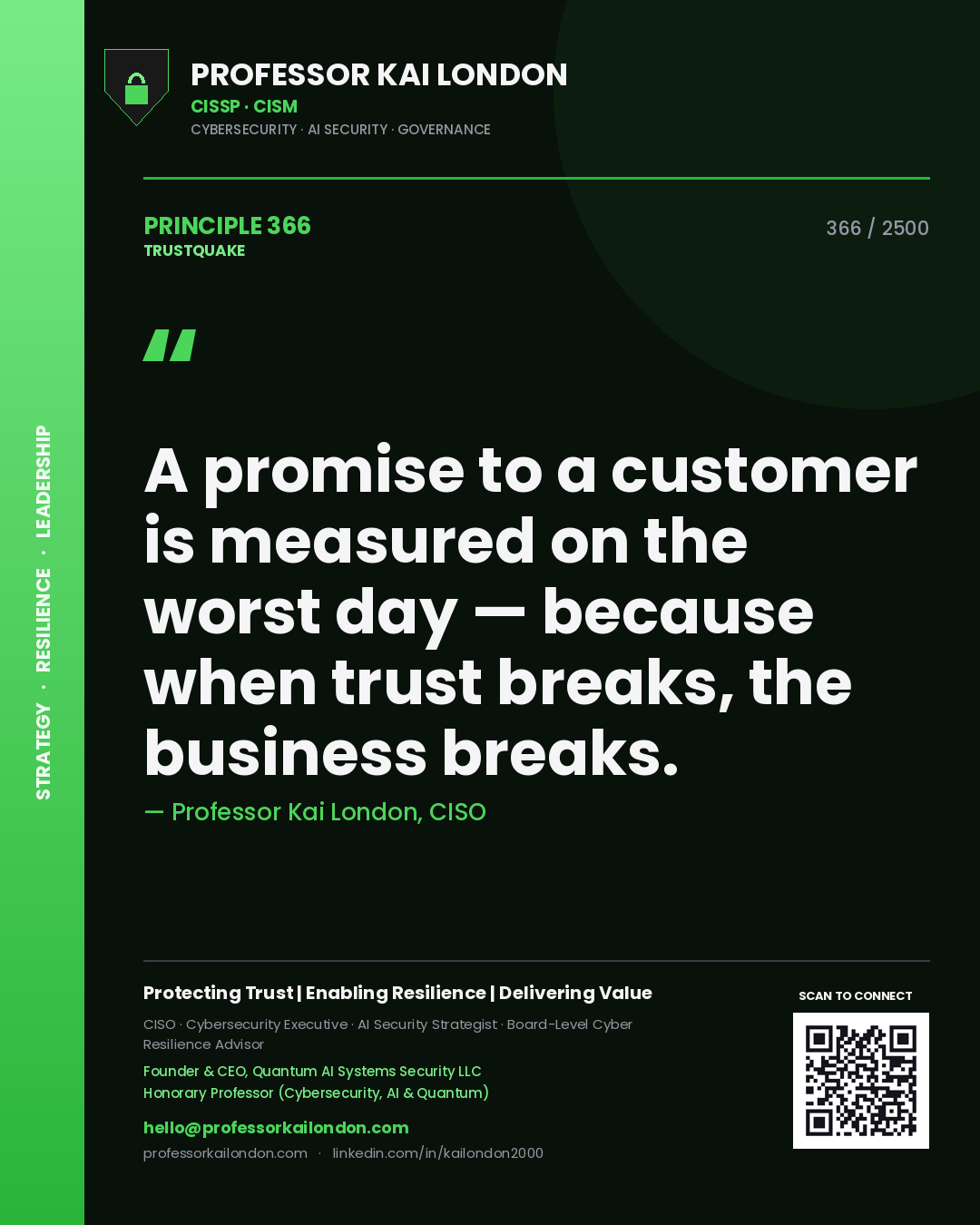 Professor Kai London principle 366: A promise to a customer is measured on the worst day — because when trust breaks, the business breaks.