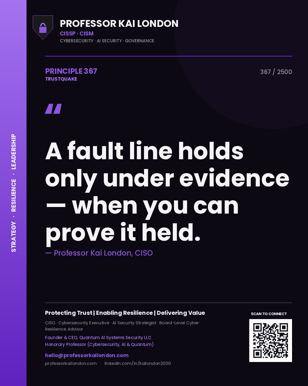 Professor Kai London principle 367: A fault line holds only under evidence — when you can prove it held.
