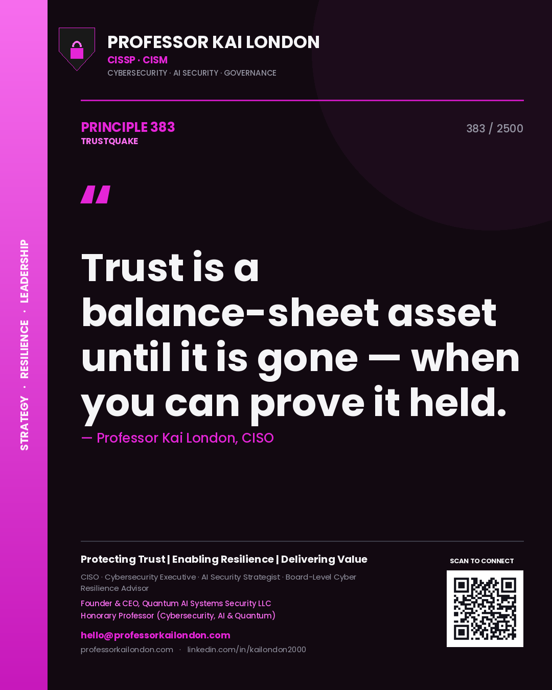 Professor Kai London principle 383: Trust is a balance-sheet asset until it is gone — when you can prove it held.