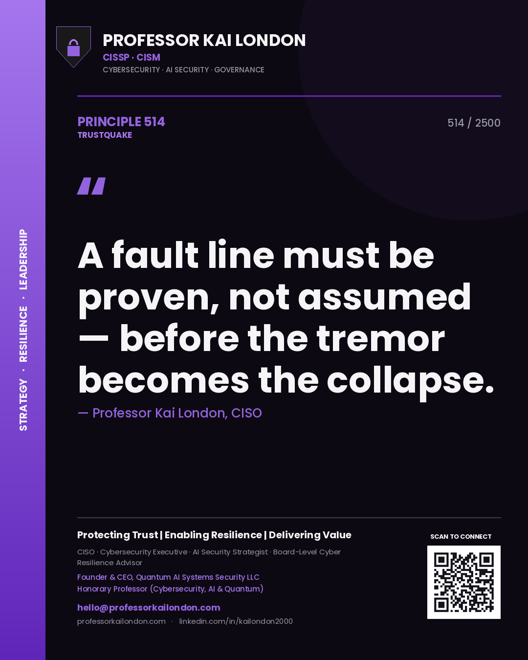 Professor Kai London principle 514: A fault line must be proven, not assumed — before the tremor becomes the collapse.