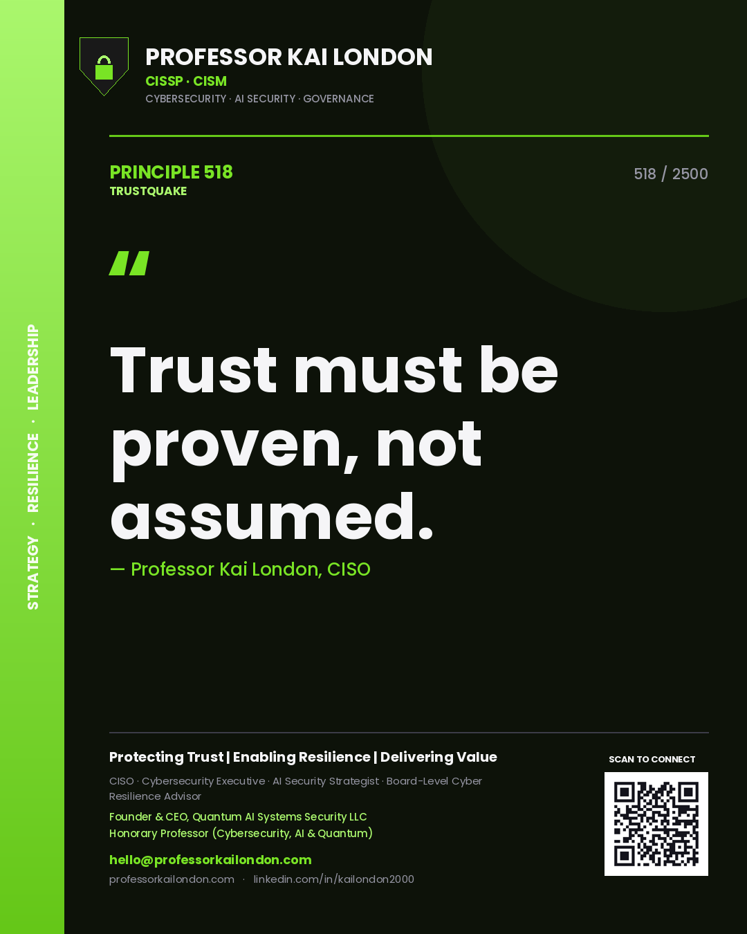 Professor Kai London principle 518: Trust must be proven, not assumed.
