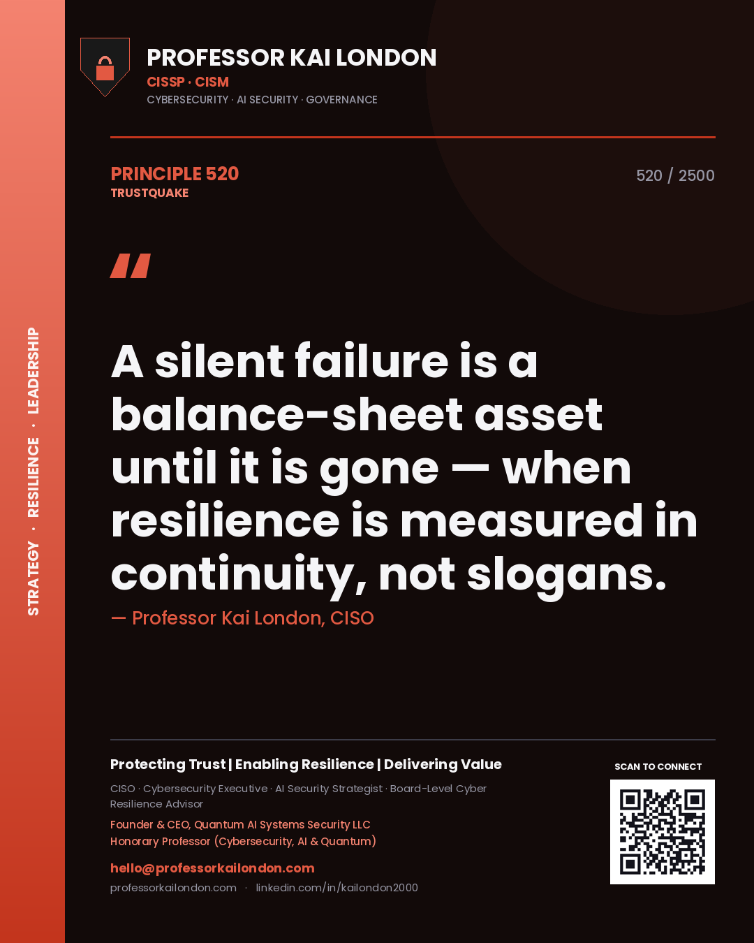 Professor Kai London principle 520: A silent failure is a balance-sheet asset until it is gone — when resilience is measured in continuity, not slogans.