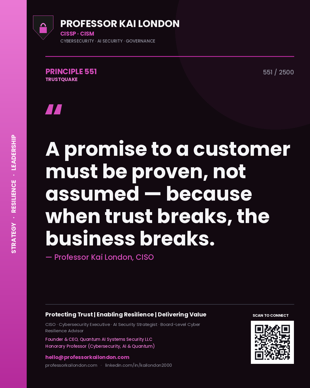 Professor Kai London principle 551: A promise to a customer must be proven, not assumed — because when trust breaks, the business breaks.