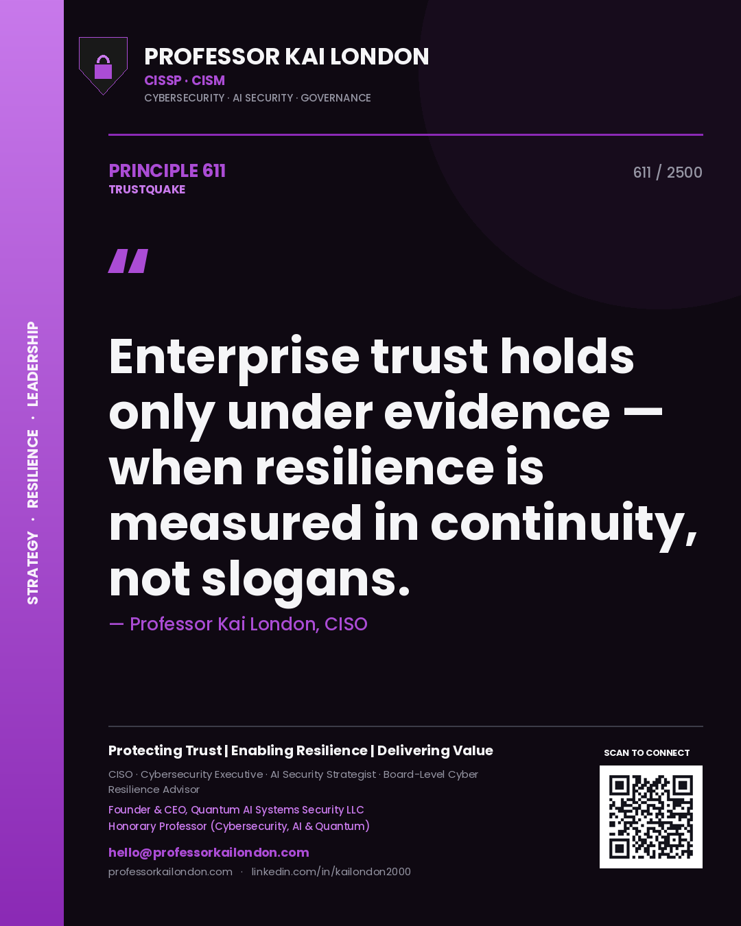 Professor Kai London principle 611: Enterprise trust holds only under evidence — when resilience is measured in continuity, not slogans.