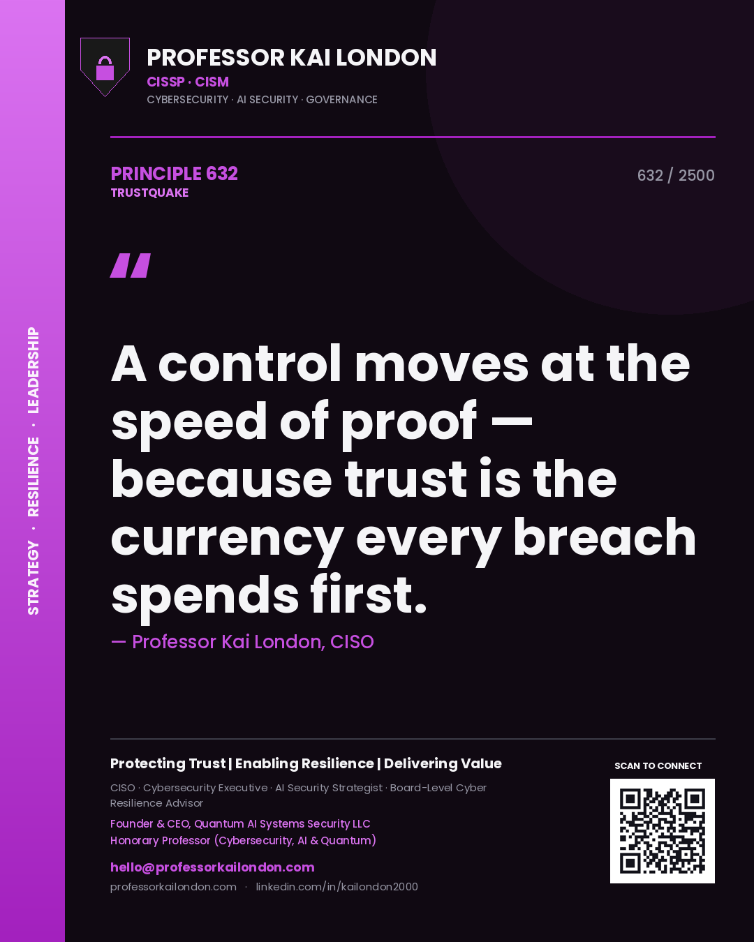 Professor Kai London principle 632: A control moves at the speed of proof — because trust is the currency every breach spends first.