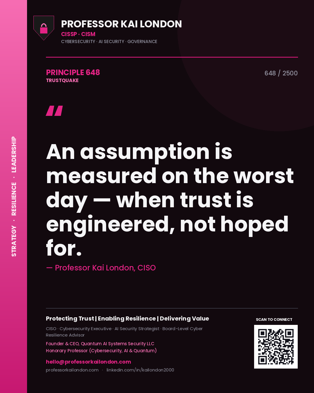 Professor Kai London principle 648: An assumption is measured on the worst day — when trust is engineered, not hoped for.