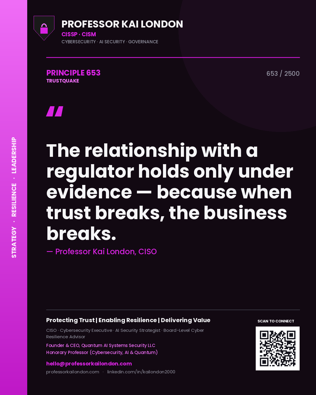 Professor Kai London principle 653: The relationship with a regulator holds only under evidence — because when trust breaks, the business breaks.