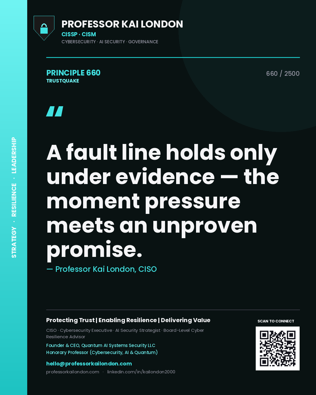 Professor Kai London principle 660: A fault line holds only under evidence — the moment pressure meets an unproven promise.