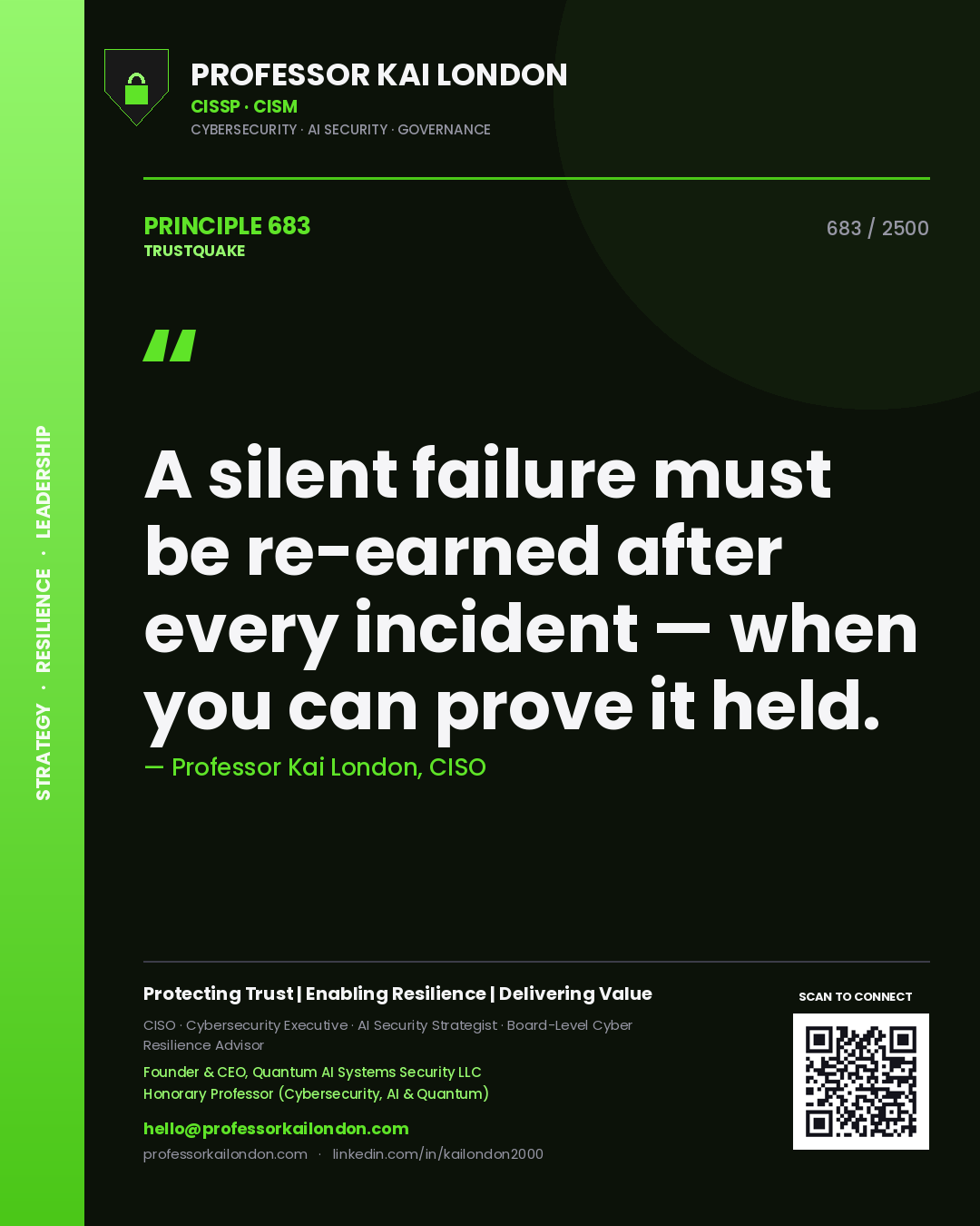Professor Kai London principle 683: A silent failure must be re-earned after every incident — when you can prove it held.