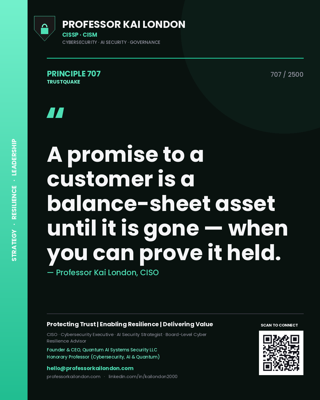 Professor Kai London principle 707: A promise to a customer is a balance-sheet asset until it is gone — when you can prove it held.