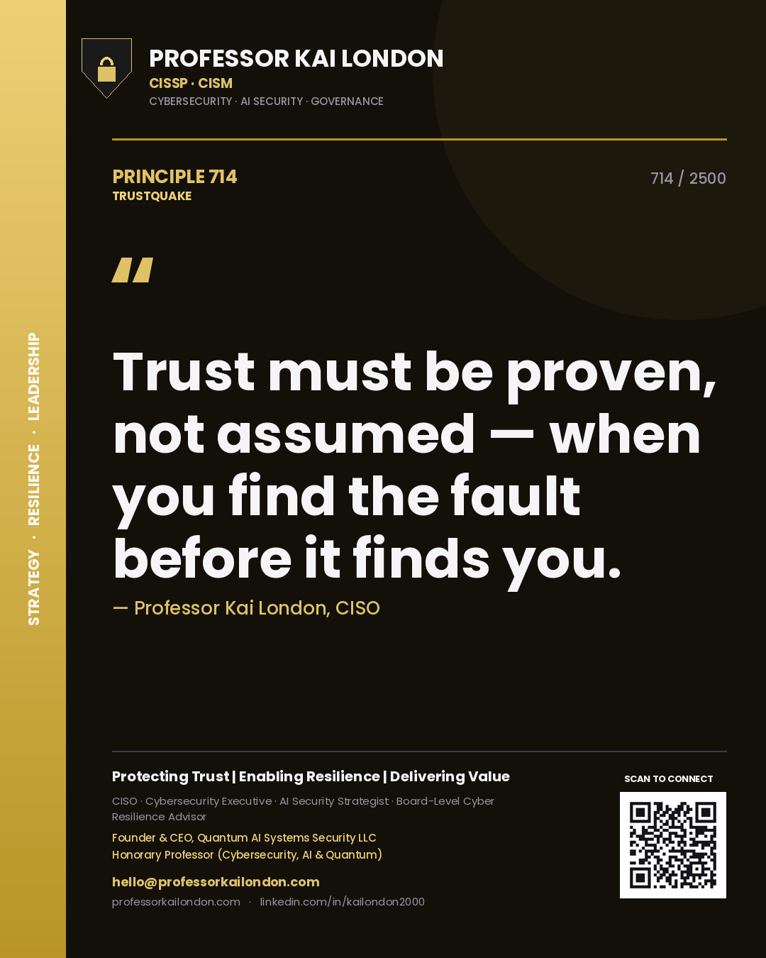Professor Kai London principle 714: Trust must be proven, not assumed — when you find the fault before it finds you.