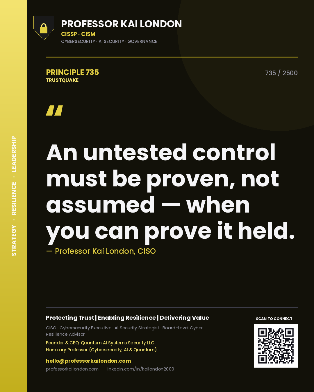 Professor Kai London principle 735: An untested control must be proven, not assumed — when you can prove it held.