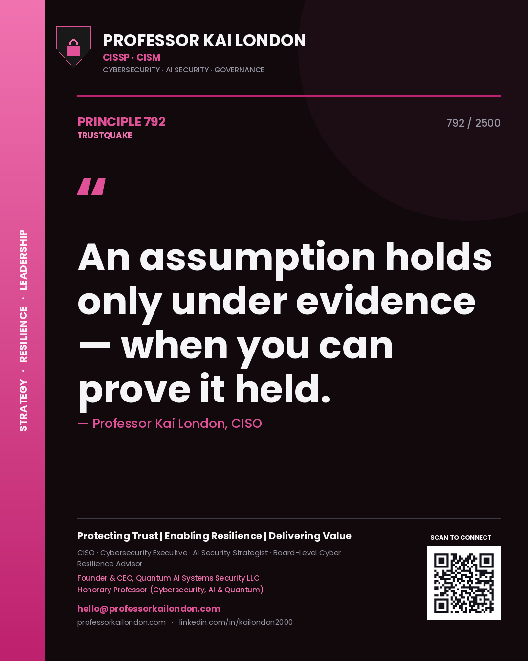Professor Kai London principle 792: An assumption holds only under evidence — when you can prove it held.
