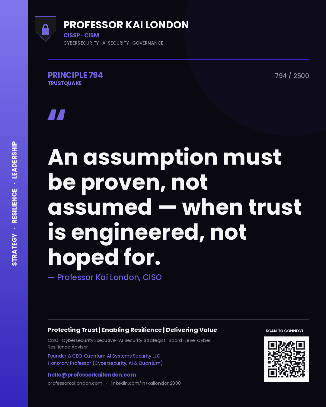 Professor Kai London principle 794: An assumption must be proven, not assumed — when trust is engineered, not hoped for.