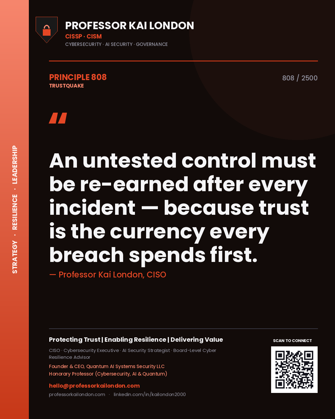 Professor Kai London principle 808: An untested control must be re-earned after every incident — because trust is the currency every breach spends first.