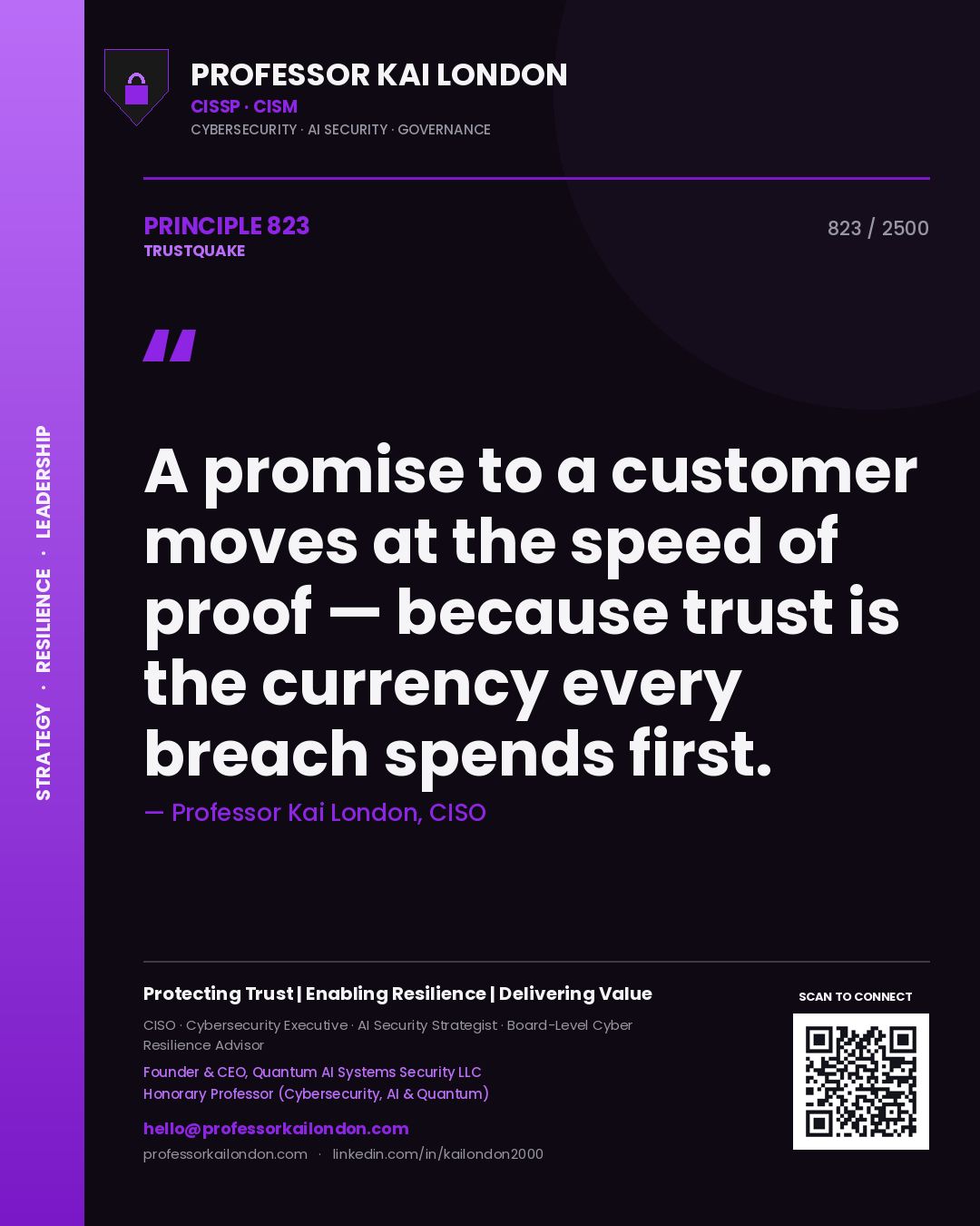 Professor Kai London principle 823: A promise to a customer moves at the speed of proof — because trust is the currency every breach spends first.