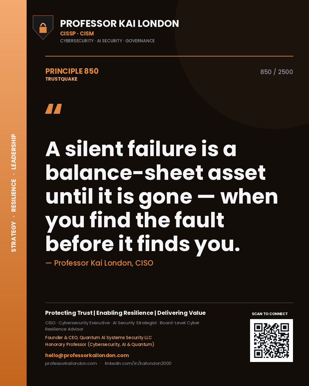 Professor Kai London principle 850: A silent failure is a balance-sheet asset until it is gone — when you find the fault before it finds you.