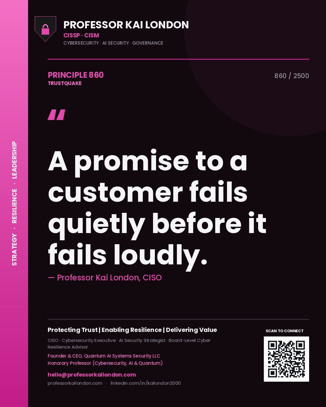 Professor Kai London principle 860: A promise to a customer fails quietly before it fails loudly.
