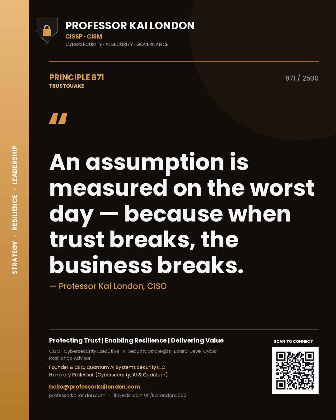 Professor Kai London principle 871: An assumption is measured on the worst day — because when trust breaks, the business breaks.