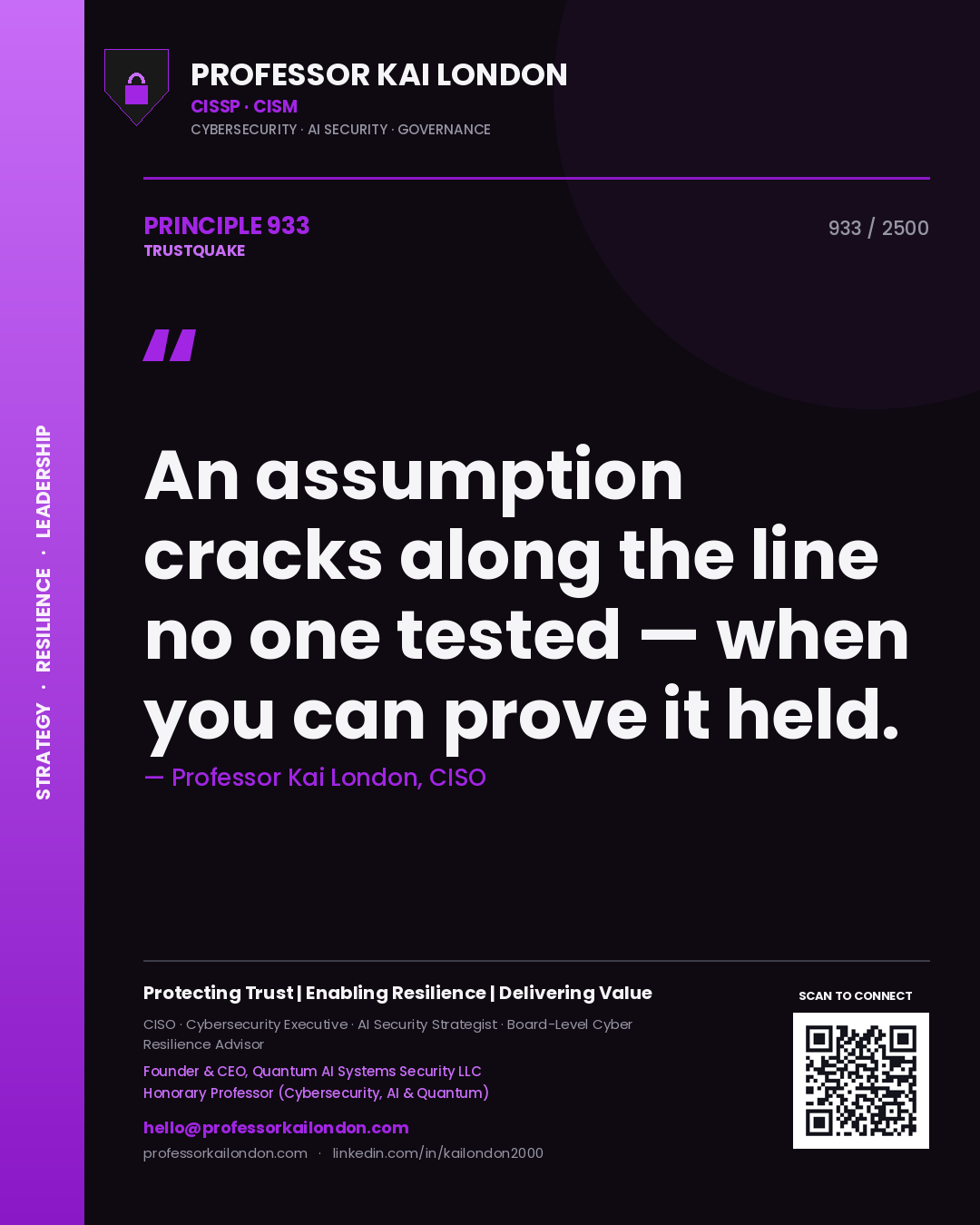 Professor Kai London principle 933: An assumption cracks along the line no one tested — when you can prove it held.