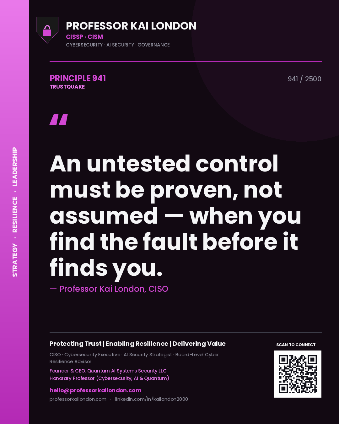 Professor Kai London principle 941: An untested control must be proven, not assumed — when you find the fault before it finds you.