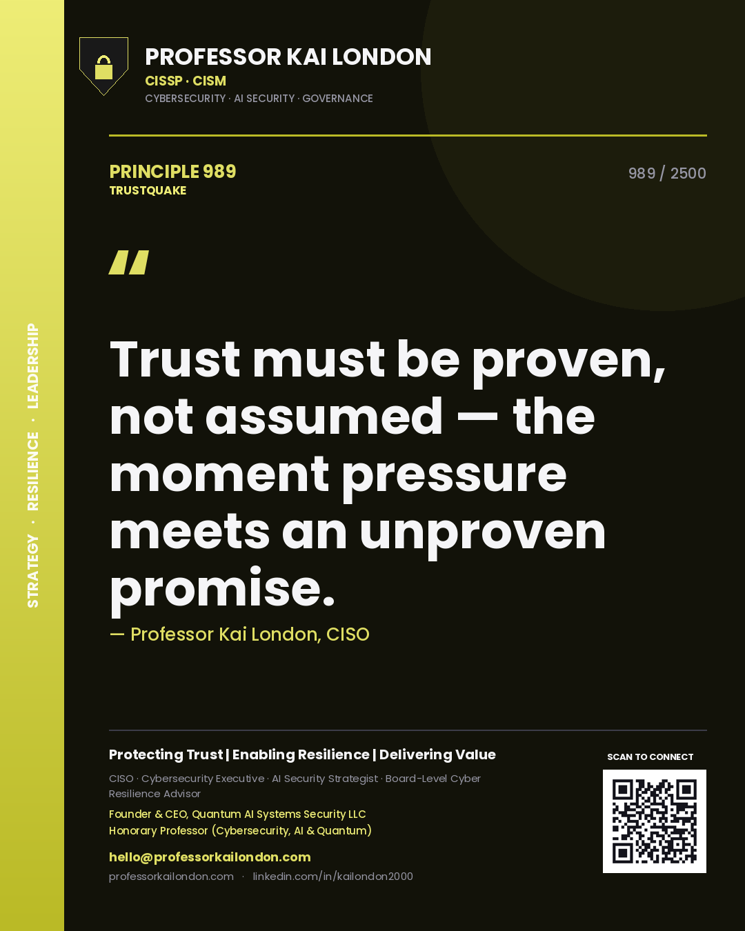 Professor Kai London principle 989: Trust must be proven, not assumed — the moment pressure meets an unproven promise.